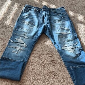 American Eagle Outfitters Men's Distressed Blue Slim Straight Jeans